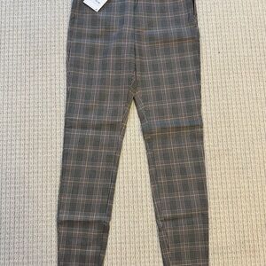 NWT Zara Size M Women's Tan Glen Plaid Ankle Pants with side Zipper